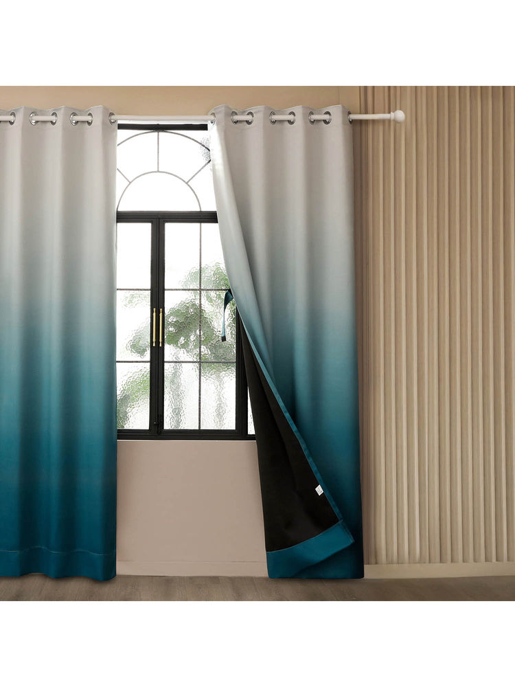 Story@Home Polyester Blackout Door Curtain Single Curtain, Cyan Blue & Light Grey (7 ft)-picture-26
