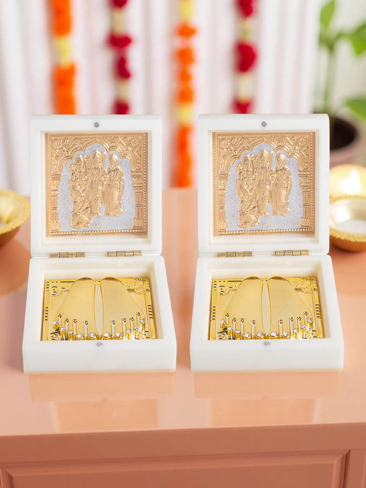 Golden Peacock Ram Darbar Pooja Box Compact Spiritual Gift with Charan Paduka (Pack of 2)-picture-12