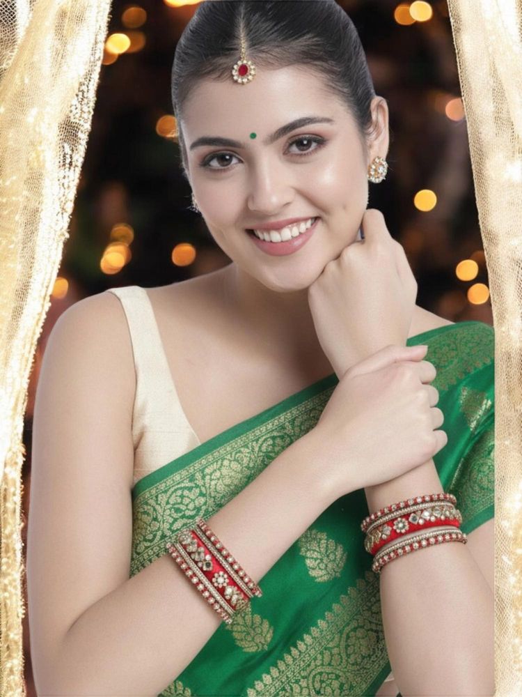 OOMPH Red Bridal Chuda Bangle Set Silk Thread and Kundan (Pack of 10) (2.6)-picture-24