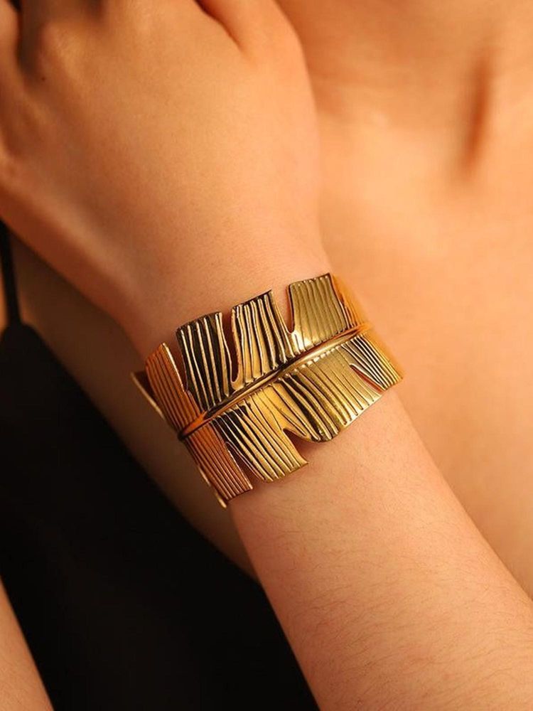 OOMPH Gold Tone Broad Hand Cuff Bracelet - Party-Wear-picture-38
