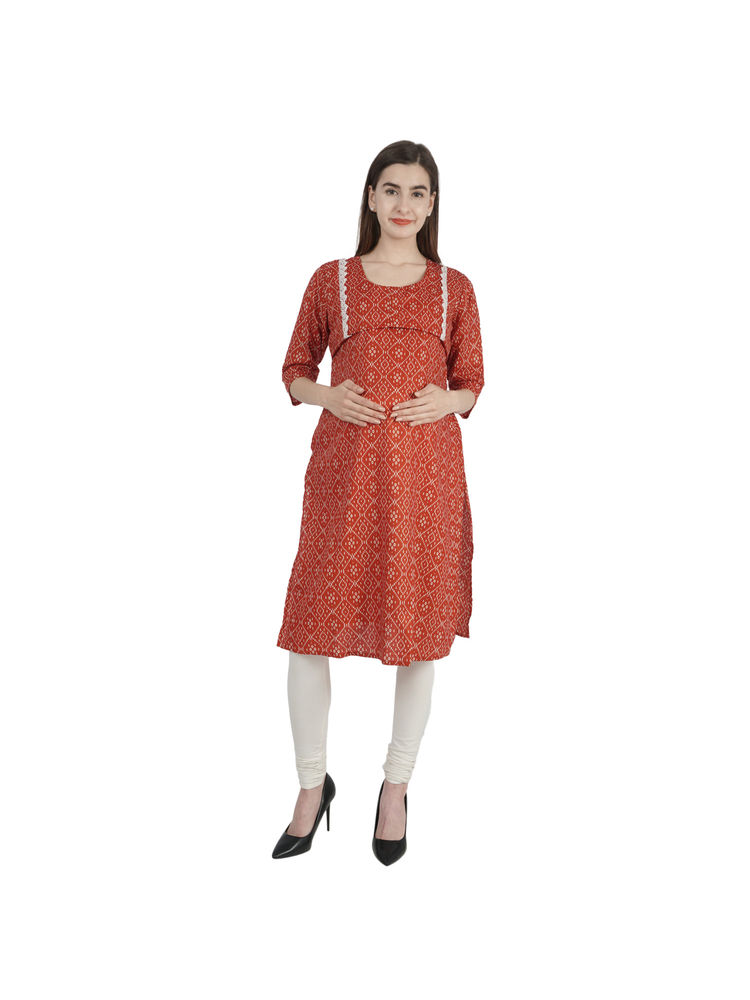 Morph Maternity Trendy Red Printed Nursing Kurta-picture-27