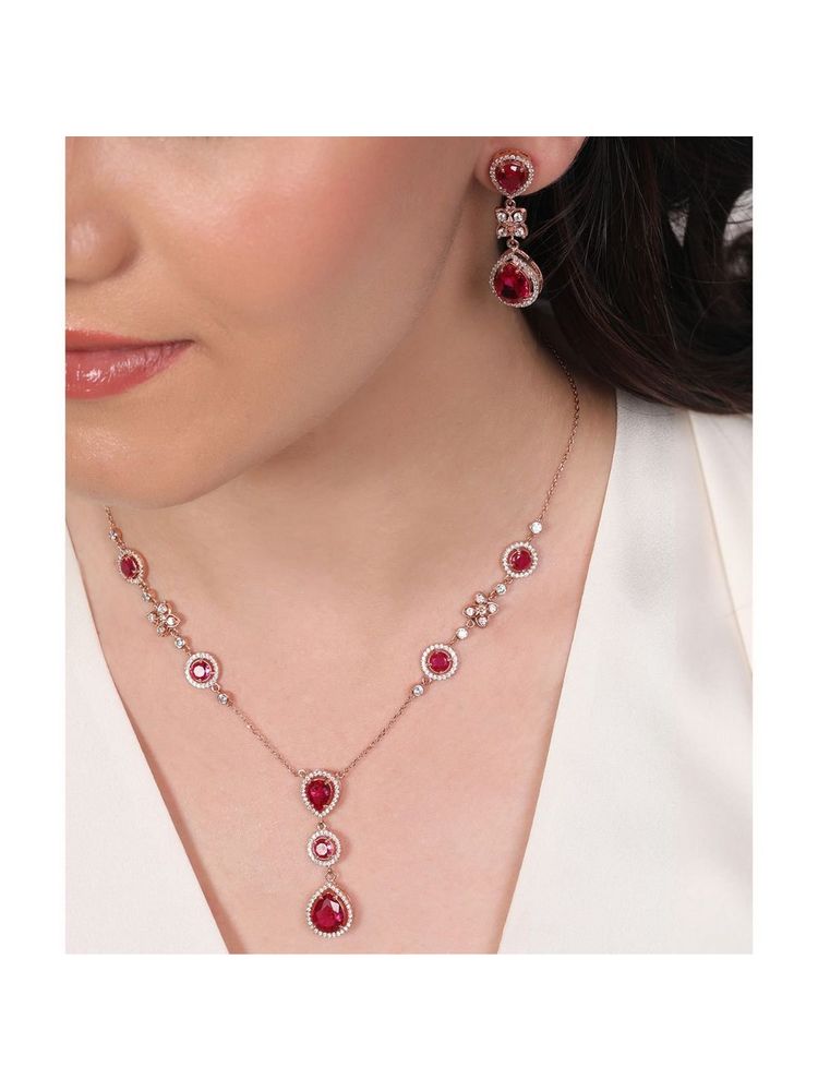 Zavya Blossom Bloom 925 Sterling Silver Rose Gold-Plated Jewellery Set-picture-13