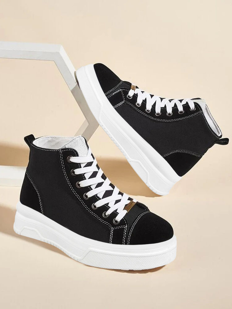 Shoetopia Women Black Solid Sneakers