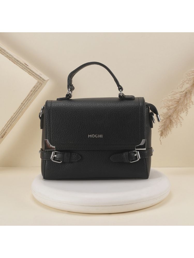Mochi Black Women's Structured Sling Bag with Detachable Strap (10)-picture-24
