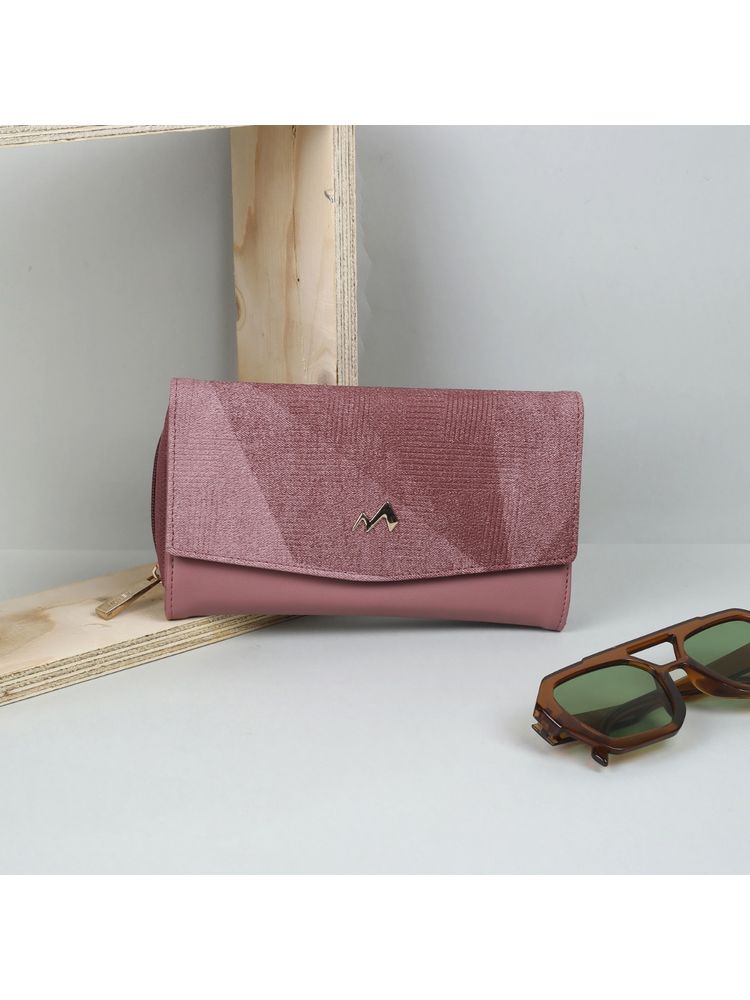 Metro Pink Women Faux Leather Textured Magnet Flap Casual Wallet (10)-picture-16