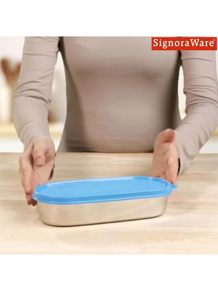 Signoraware Blue Steel Flat Oval Container with Lid-picture-28
