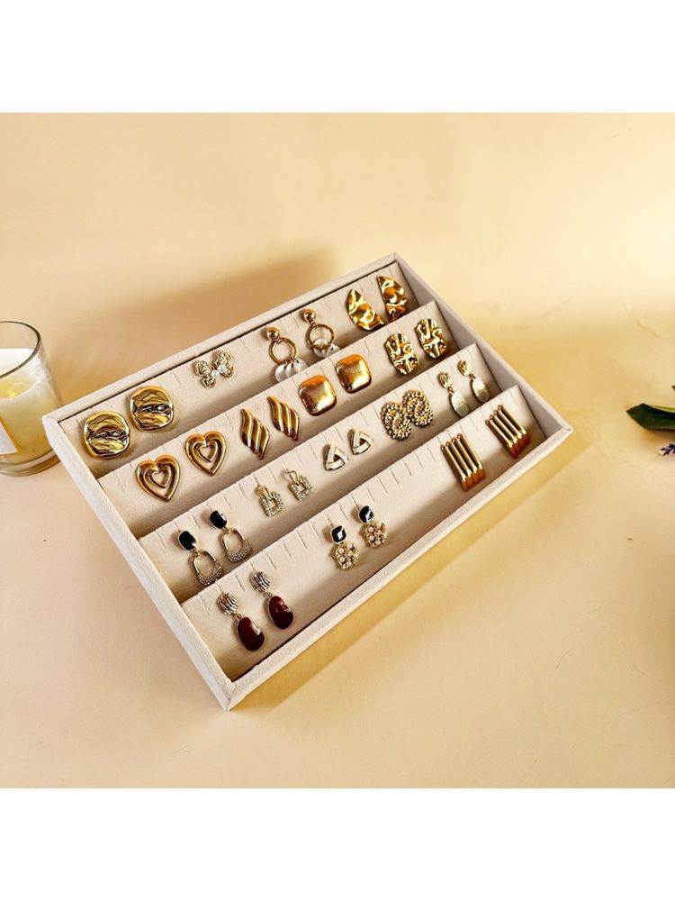 La Trove Premium Beige Velvet 4 Section Earrings Organiser Display Tray-picture-12