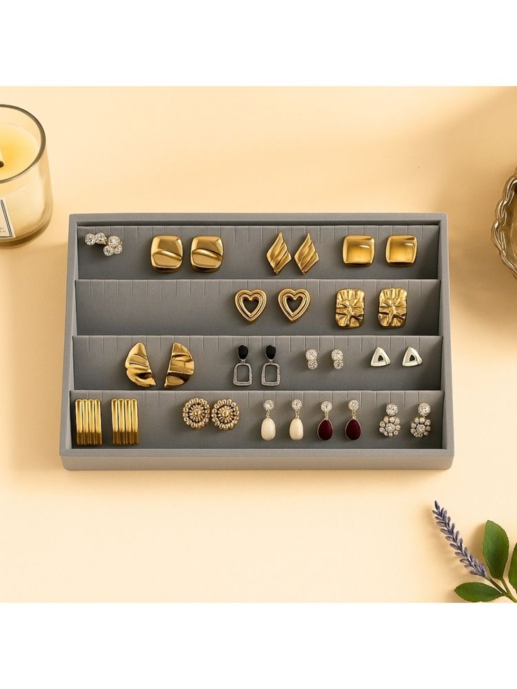 La Trove Premium Grey Velvet 4 Section Earrings Organiser Display Tray-picture-14