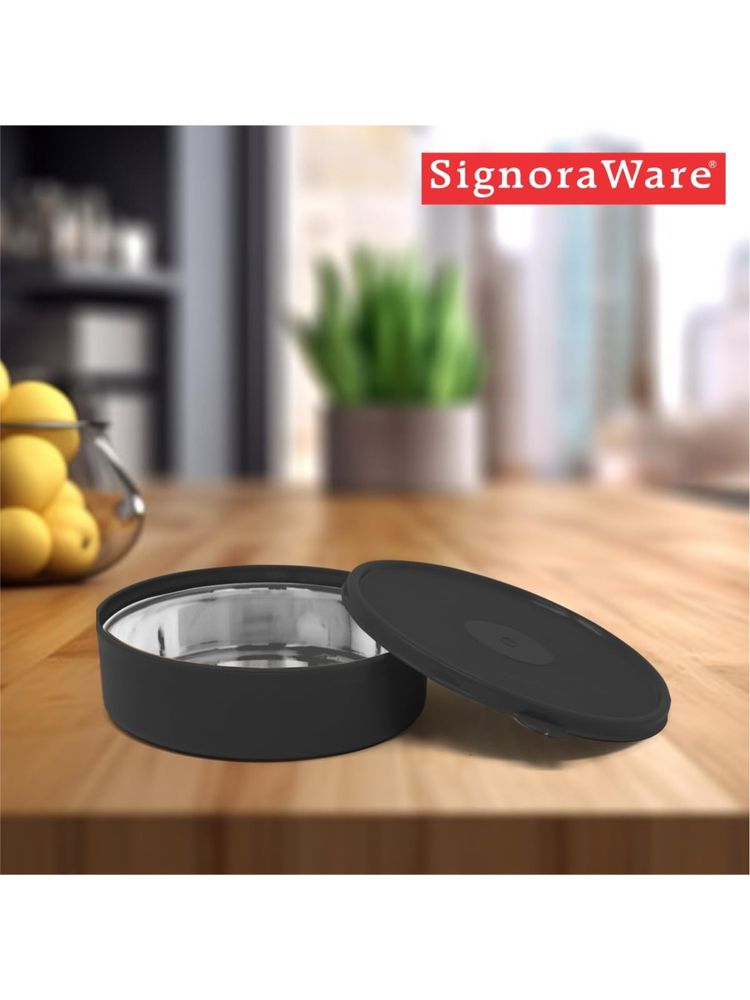 Signoraware Black Steel Monarch Classic Container with Lid-image-2