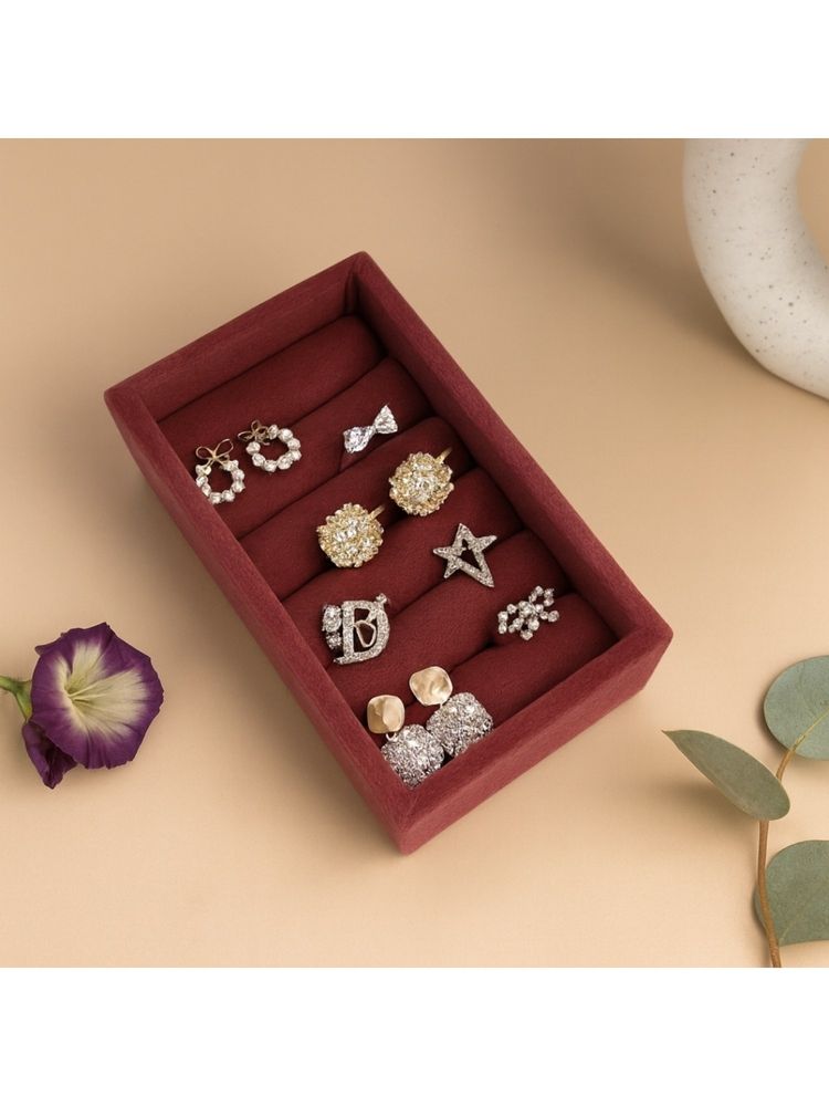 La Trove Premium Maroon Velvet Rings Jewellery Organiser Display Tray-picture-18