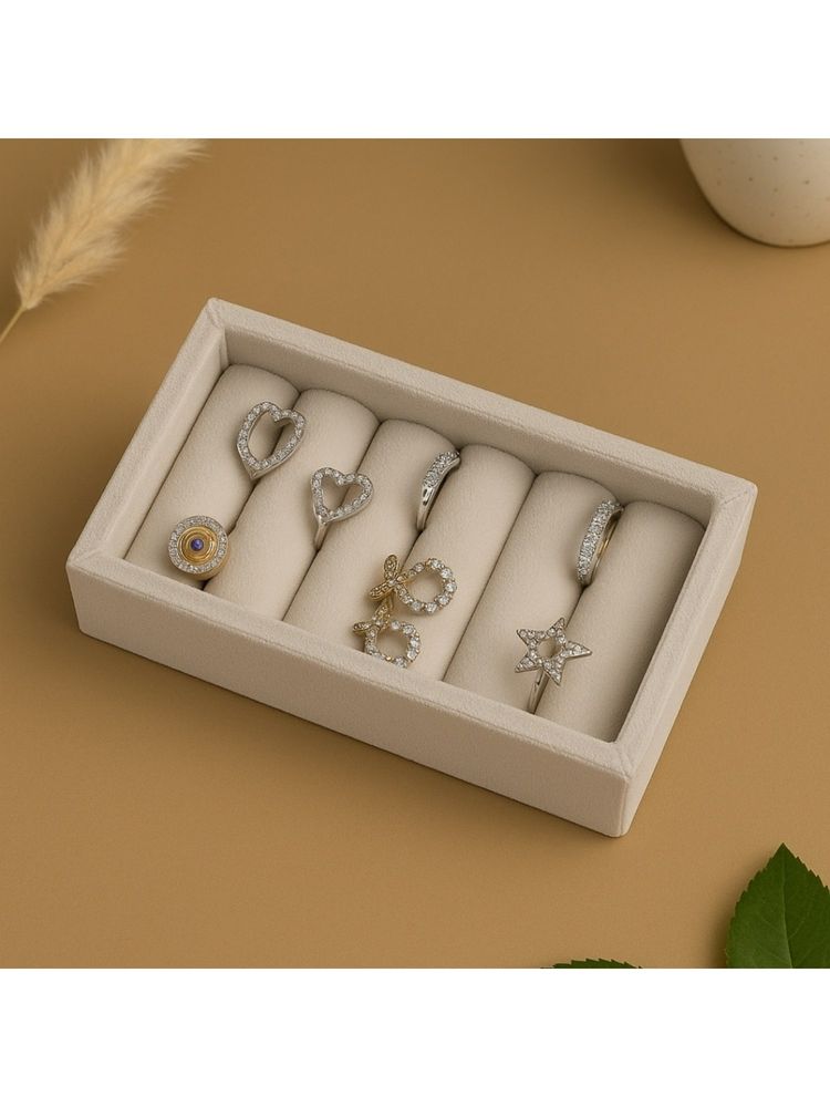 La Trove Premium Beige Velvet Rings Jewellery Organiser Display Tray-picture-25