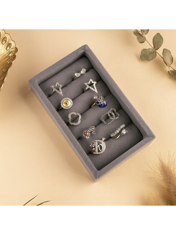 La Trove Premium Grey Velvet Rings Jewellery Organiser Display Tray-picture-26