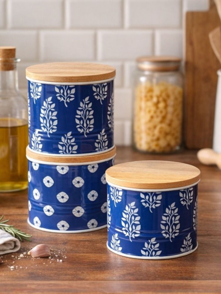 VarEesha Blue Printed Airtight Metal Containers with Lid (Pack of 3)-picture-10