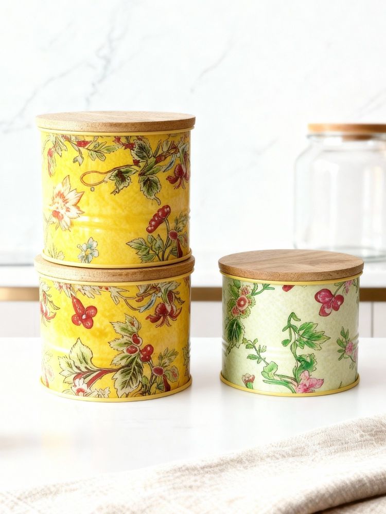 VarEesha Multi-Color Floral Printed Airtight Metal Containers with Lid (Pack of 3)-picture-21