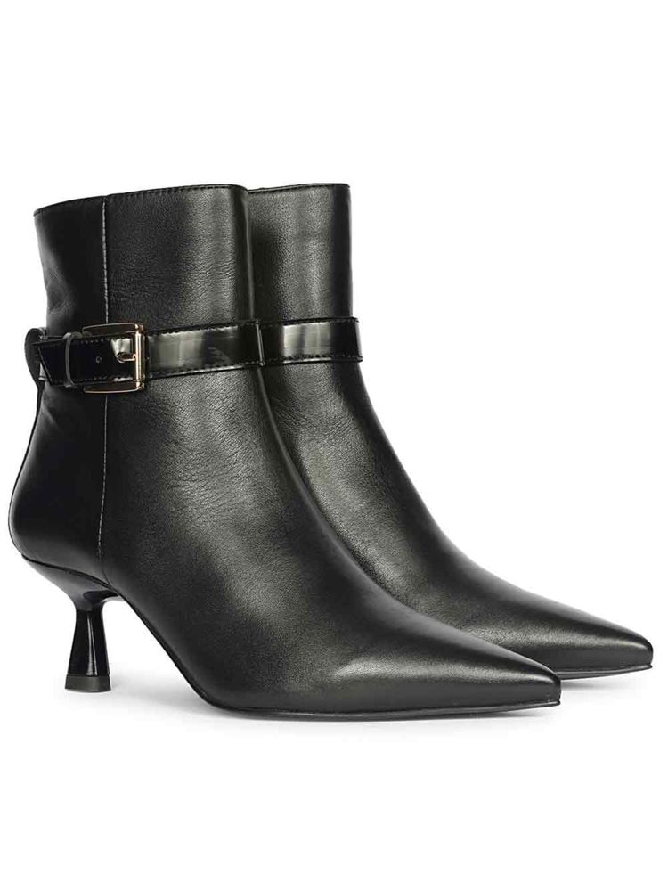 Saint G Women Buckle Black Leather Kitten Heel Casual Boots-image-20