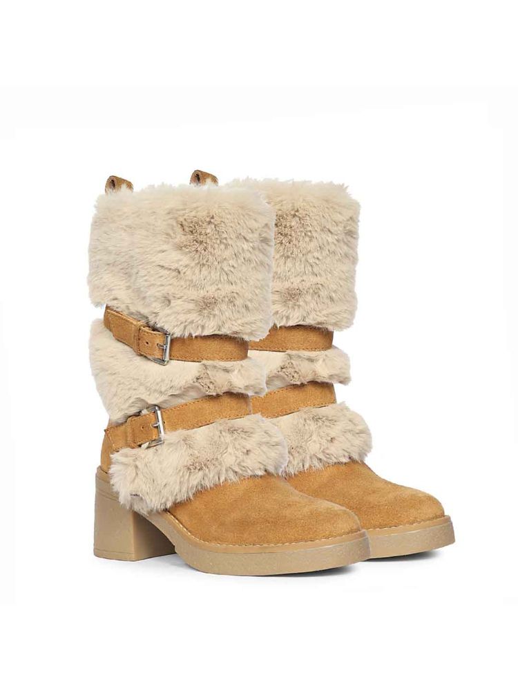Saint G Women Tan Suede Leather Buckle Boots-image-10