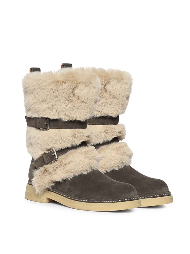 Saint G Women Grey Suede Leather Buckle Boots-image-20