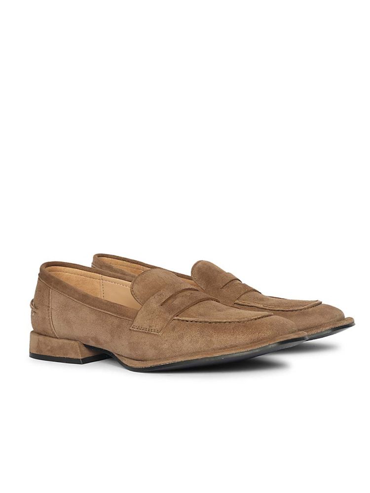 Saint G Women Taupe Suede Leather Loafers-image-11