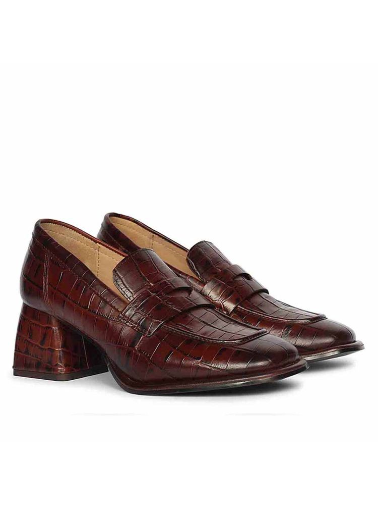 Saint G Women Brown Croco Leather Loafers-image-34