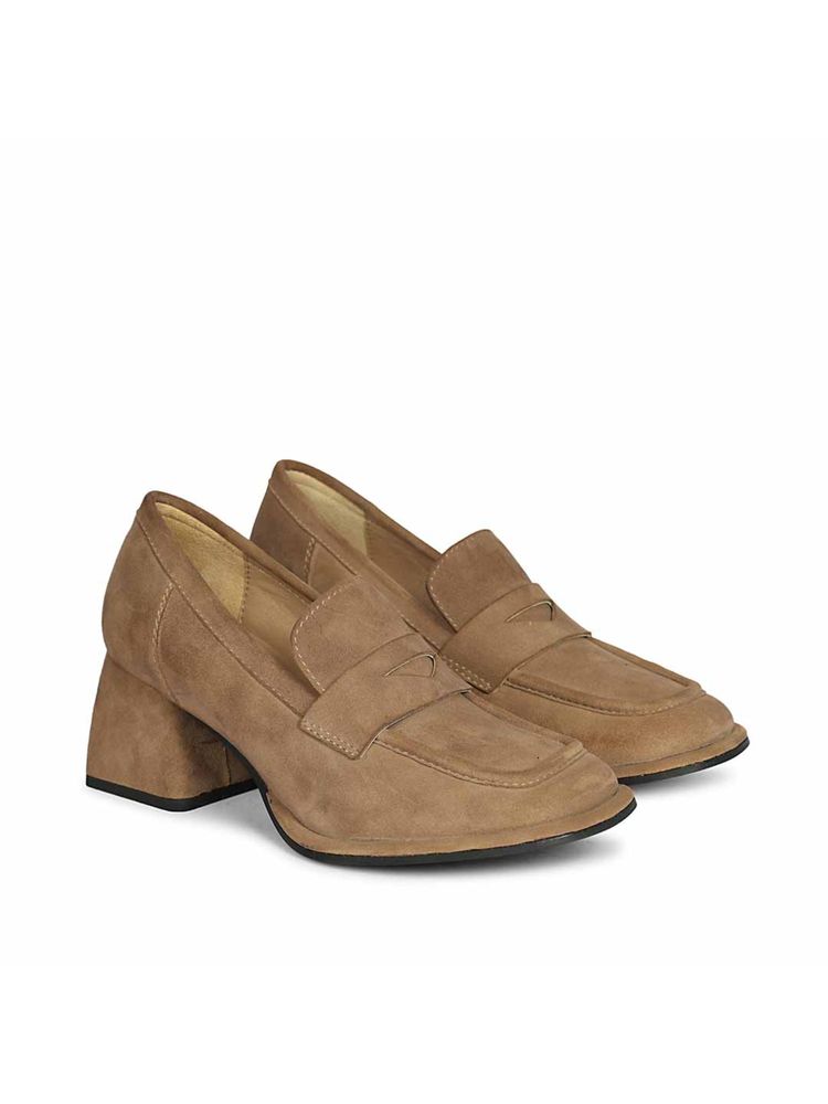 Saint G Women Taupe Suede Leather Loafers-image-10