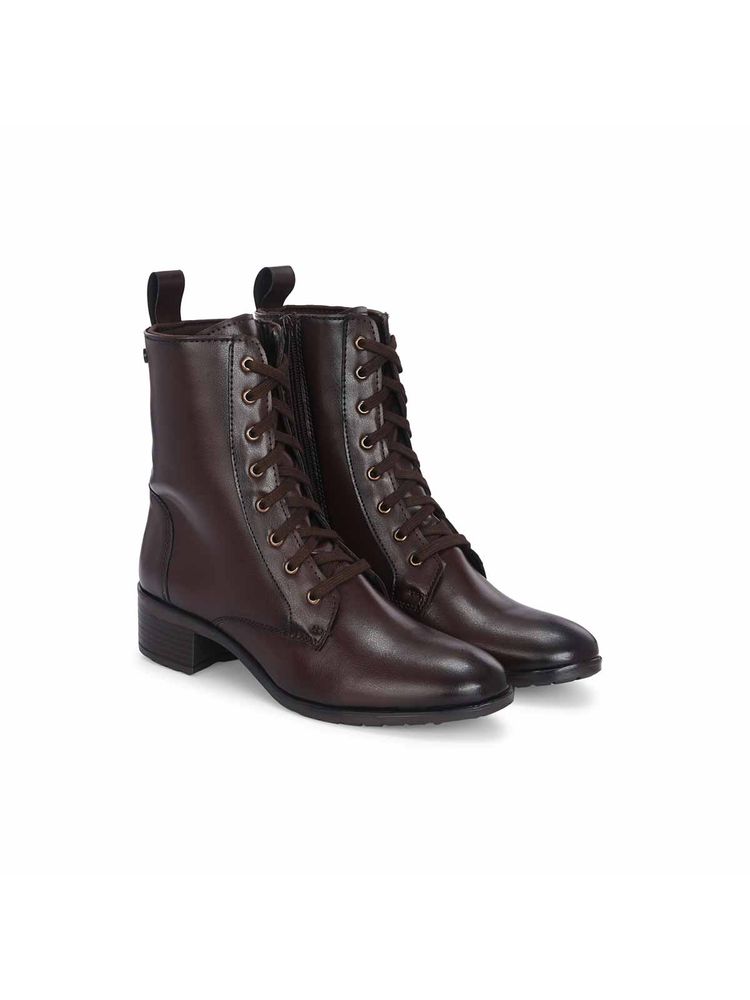 Delize Women Brown Synthetic Round Toe High Top Casual Boots-picture-18