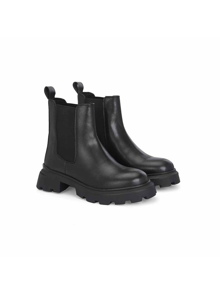 Delize Women Black Synthetic Round Toe High Top Chelsea Boots-image-23
