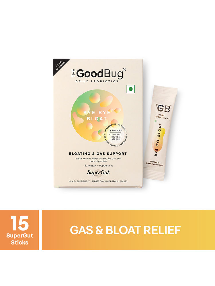 The Good Bug ByeBye Bloat SuperGut PowderHelps with Bloating, Gas, Heartburn15 Days Pack