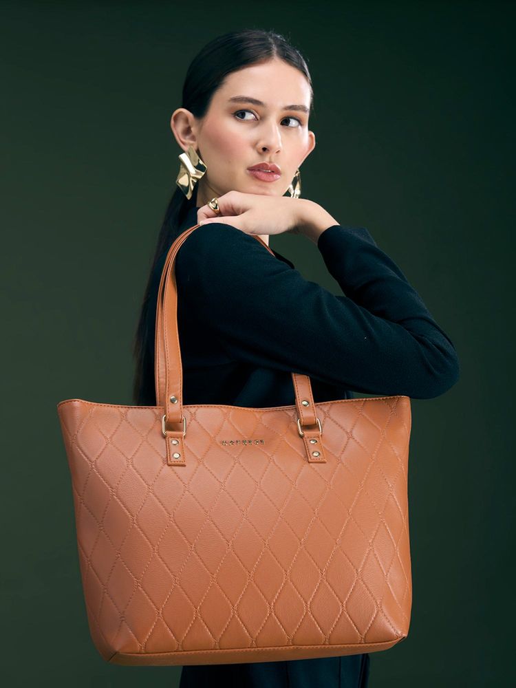 Caprese Women Claudia Tan Quilted Faux Leather Tote Bag-image-42