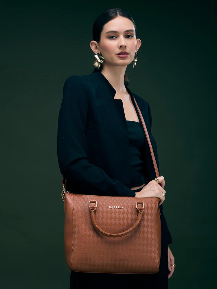 Caprese Women Maddy Tan Textured Handbag with Detachable Strap-picture-25