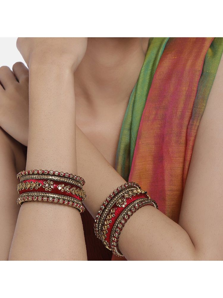 Peora Maroon Velvet Fancy Kundan Silk Thread Chuda Bangle Set for Women (2.6)-image-37