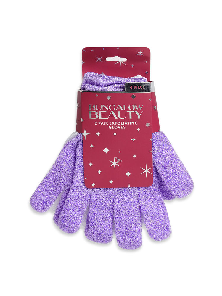 BUNGALOW BEAUTY Exfoliating Bath Gloves, White And Purple, 4-Piece Set-picture-20