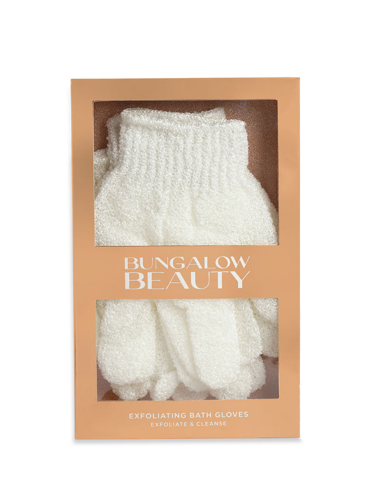 BUNGALOW BEAUTY Exfoliating Bath Gloves, White, 4-Piece Set-image-31