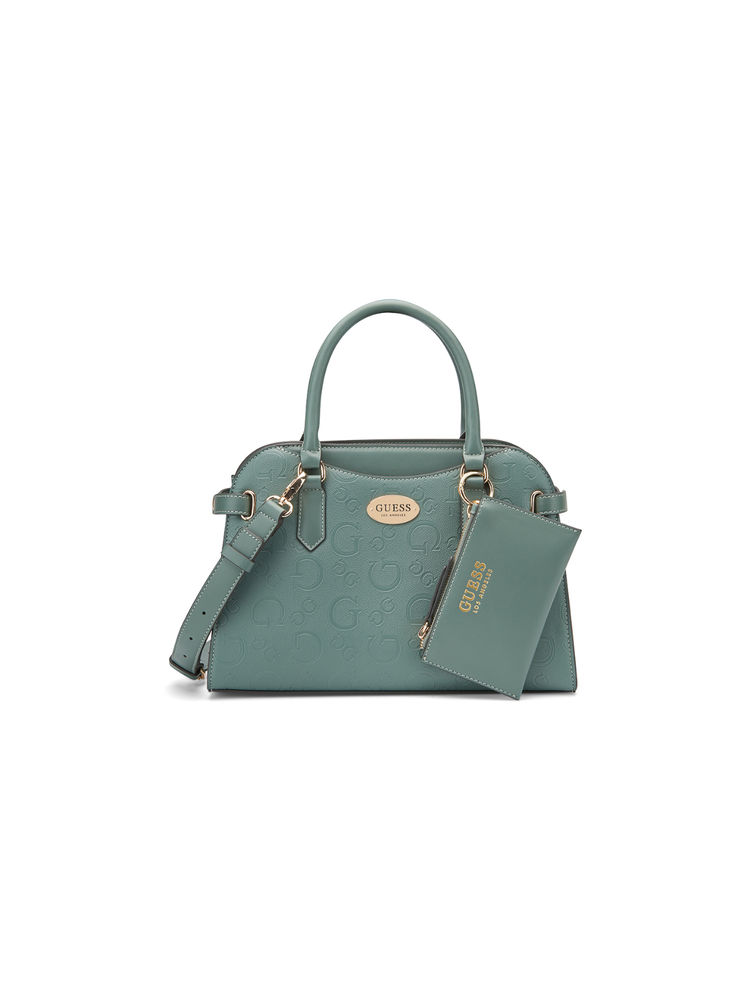 Guess Green Tea Textured Lawndale Satchel Bag with Pouch (Set of 2)-image-28