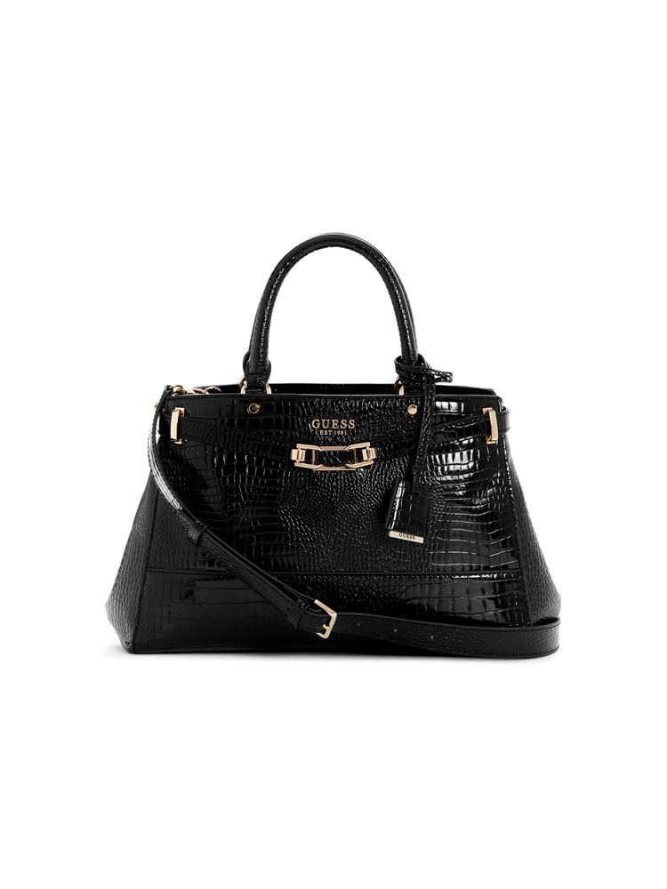 guess fashion Guess Black Textured Sylvie Luxury Satchel Bag-picture-13