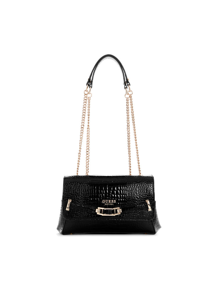 Guess Black Textured Sylvie Convertible Sling Bag-image-34