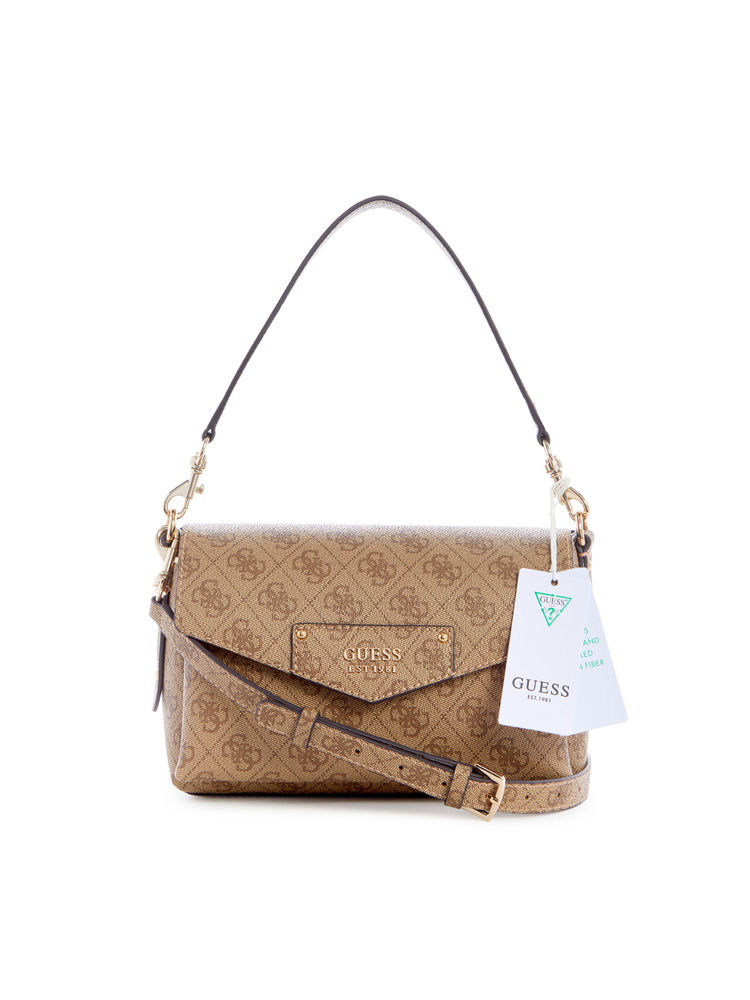 Guess Latte Brown Printed Eco Brenton Flap Sling Bag-image-49