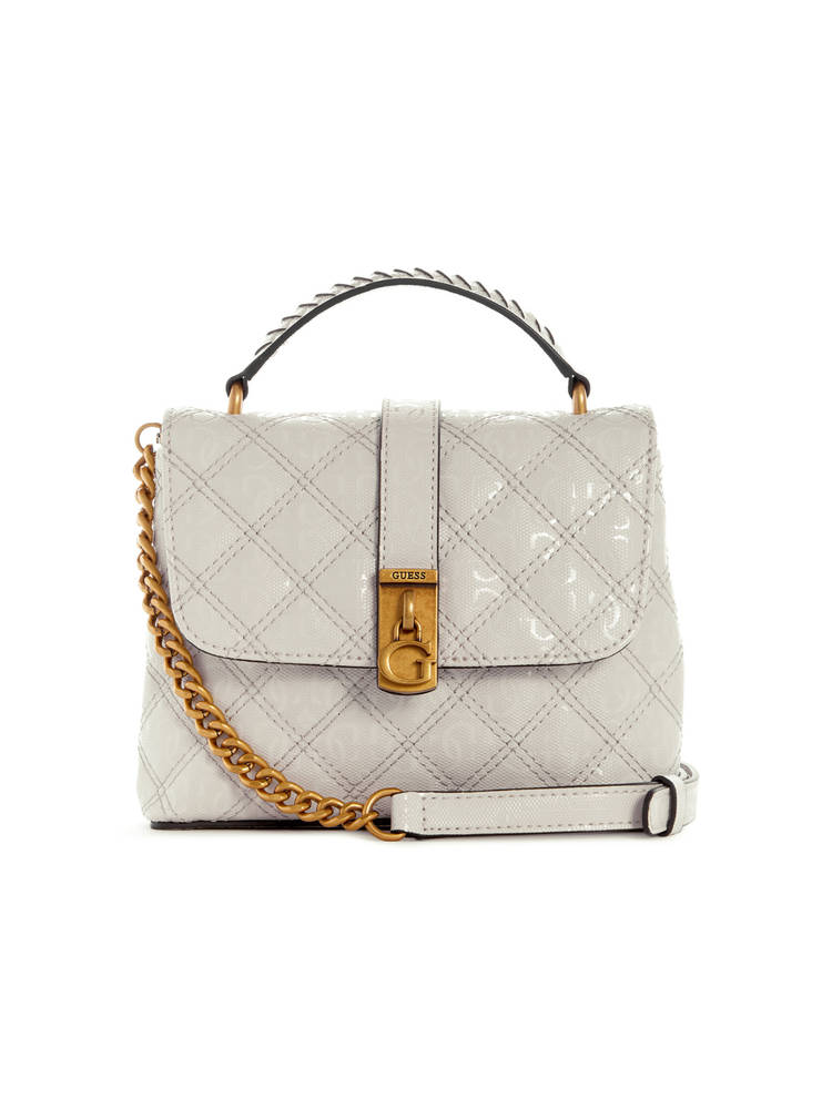 guess fashion Guess Off White Quilted Gaia Mini Top Handle Sling Bag-picture-32