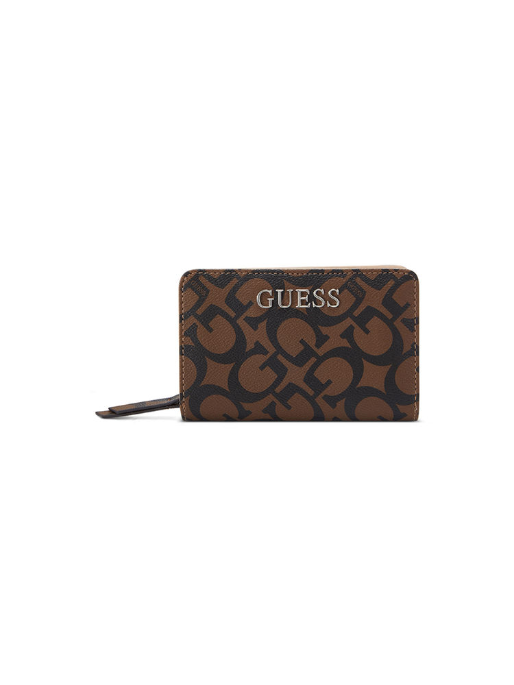 Guess Dark Brown Printed Abbas French Wallet