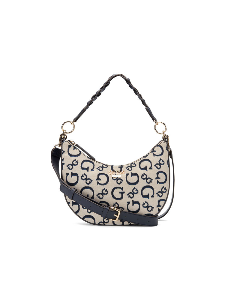 Guess Navy Blue Printed Monica Mini Hobo Bag-image-38