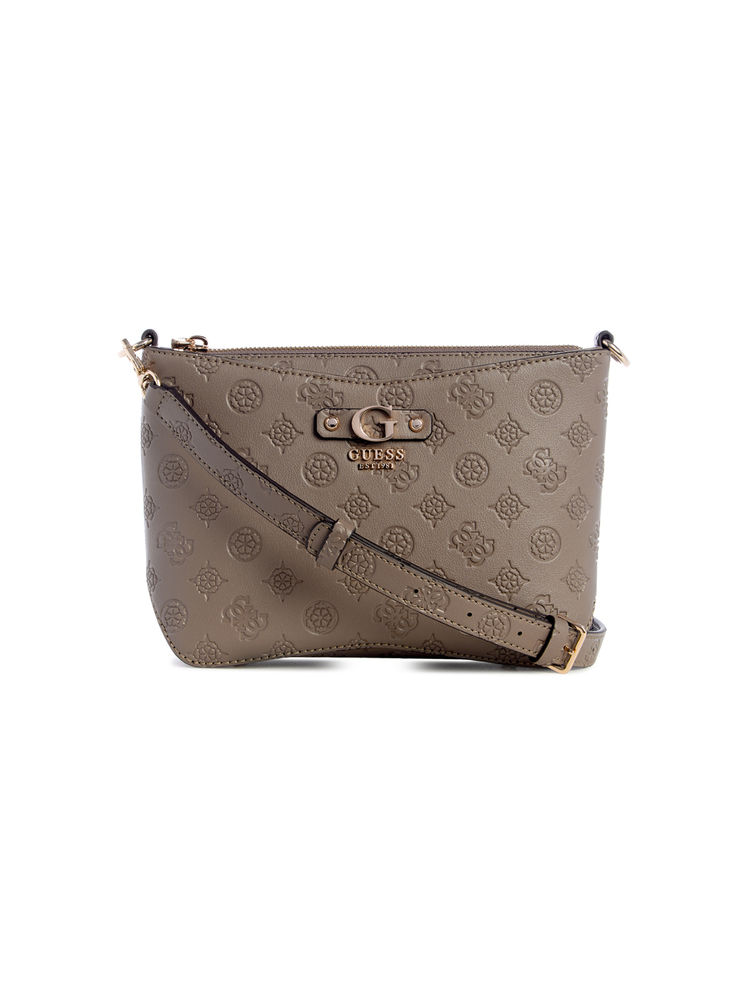 Guess Dark Taupe Self Design Gerty Sling Bag-image-45