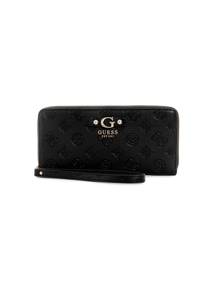 Guess Black Self Design Gerty Zip Around Wallet-image-10