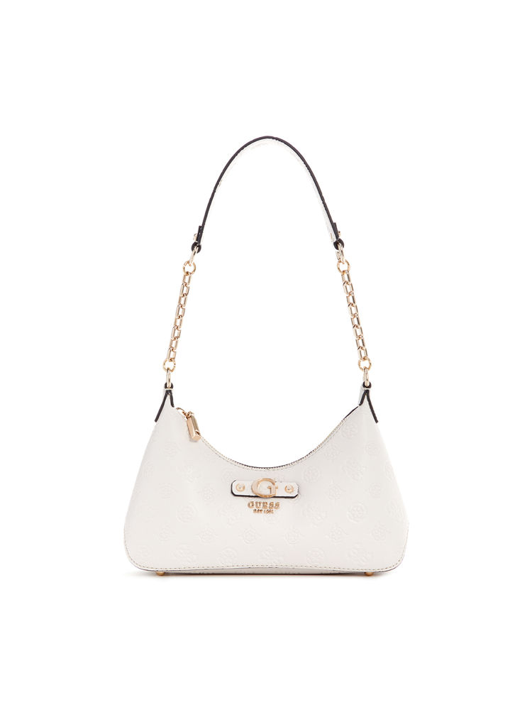 Guess Off White Self Design Gerty Top Zip Shoulder Bag-image-1