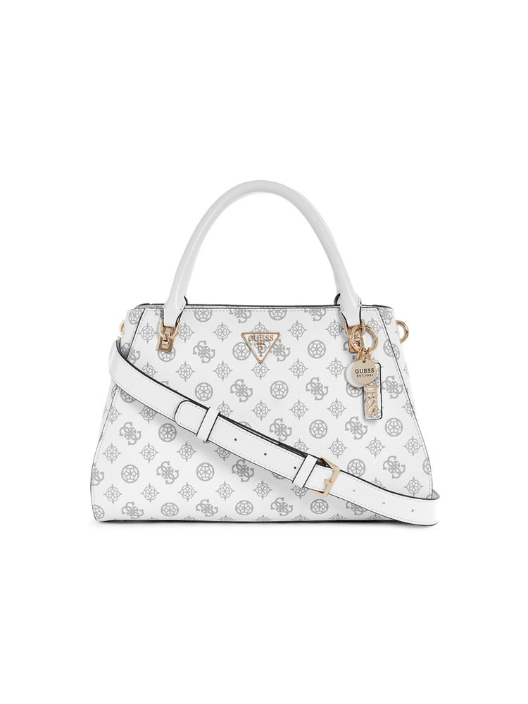 Guess White Logo Printed Noelle Luxury Satchel Bag-image-18
