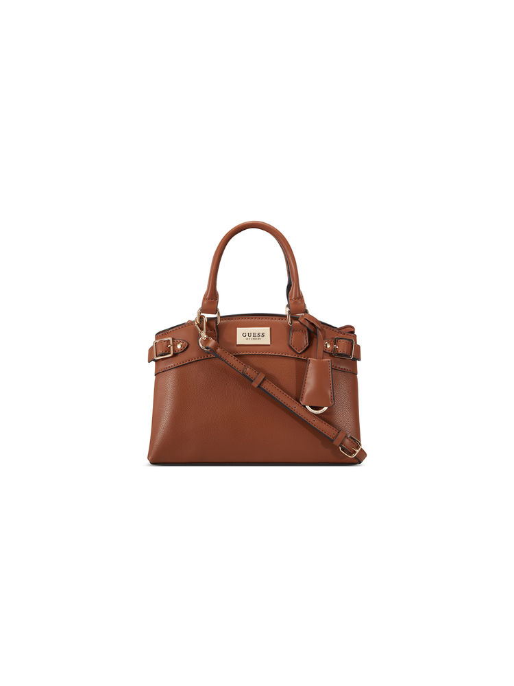 Guess Brown Solid Hayworth Satchel Bag-image-42