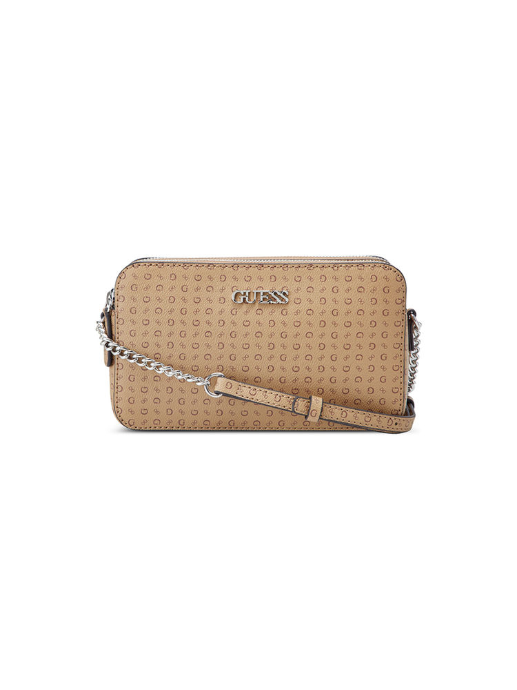 Guess Mocha Brown Printed Tidewood Mini Sling Bag-image-45