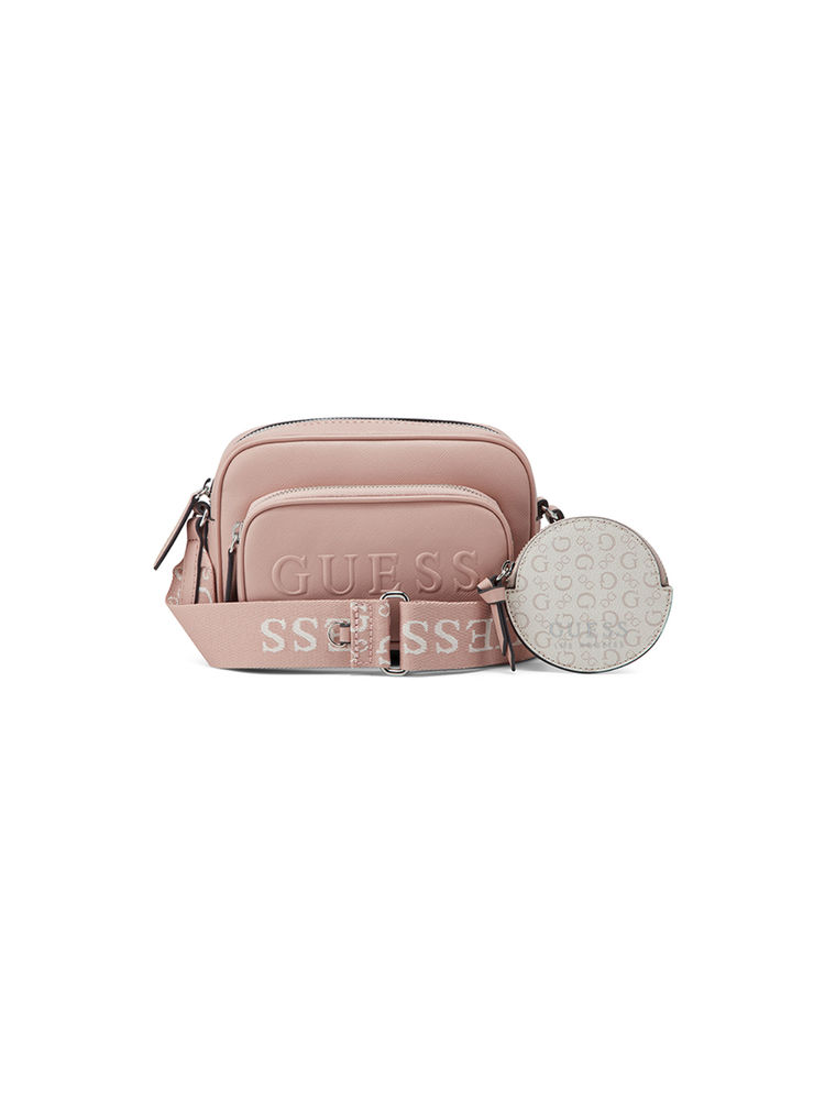 Guess Mauve Solid Lya Mini Double Zip Sling Bag with Pouch (Set of 2)-image-5