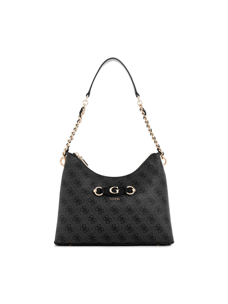 guess fashion Guess Coal Grey Printed Izzy Top Zip Shoulder Bag-picture-17