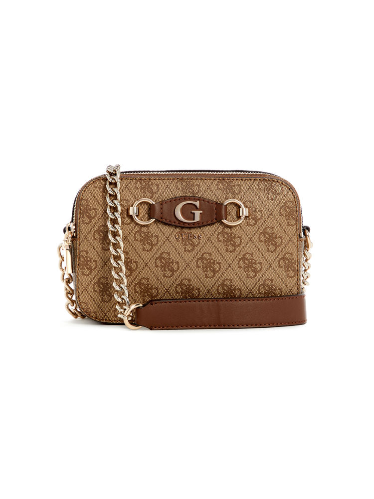 Guess Latte Brown Printed Izzy Sling Bag-image-39