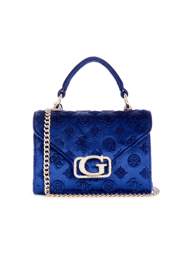 Guess Sapphire Blue Self Design Zalina Mini Top Handle Sling Bag-image-25