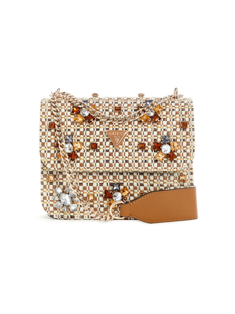 Guess Cognac Brown Multi Beauvoir Convertible Sling Bag-image-29